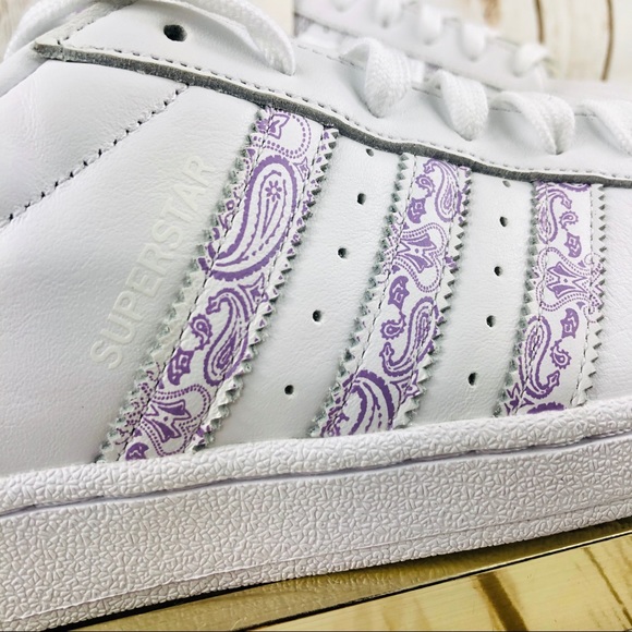 Adidas Superstar Paisley Purple White Sneakers - Picture 2 of 9